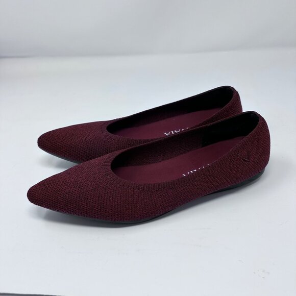 Vivaia Womens Point Toe Knit Ballet Flats Size 37.5 Garnet Red Washable Comfort - Picture 2 of 9